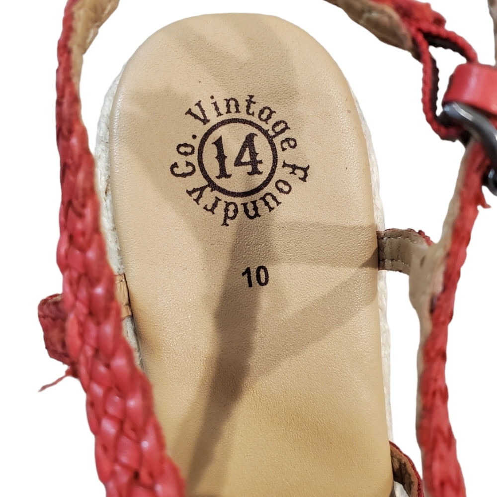Vintage Foundry Espadrill Sandals Womens Size 10 Red Ankle Straps Wedge Sandals - Picture 8 of 13